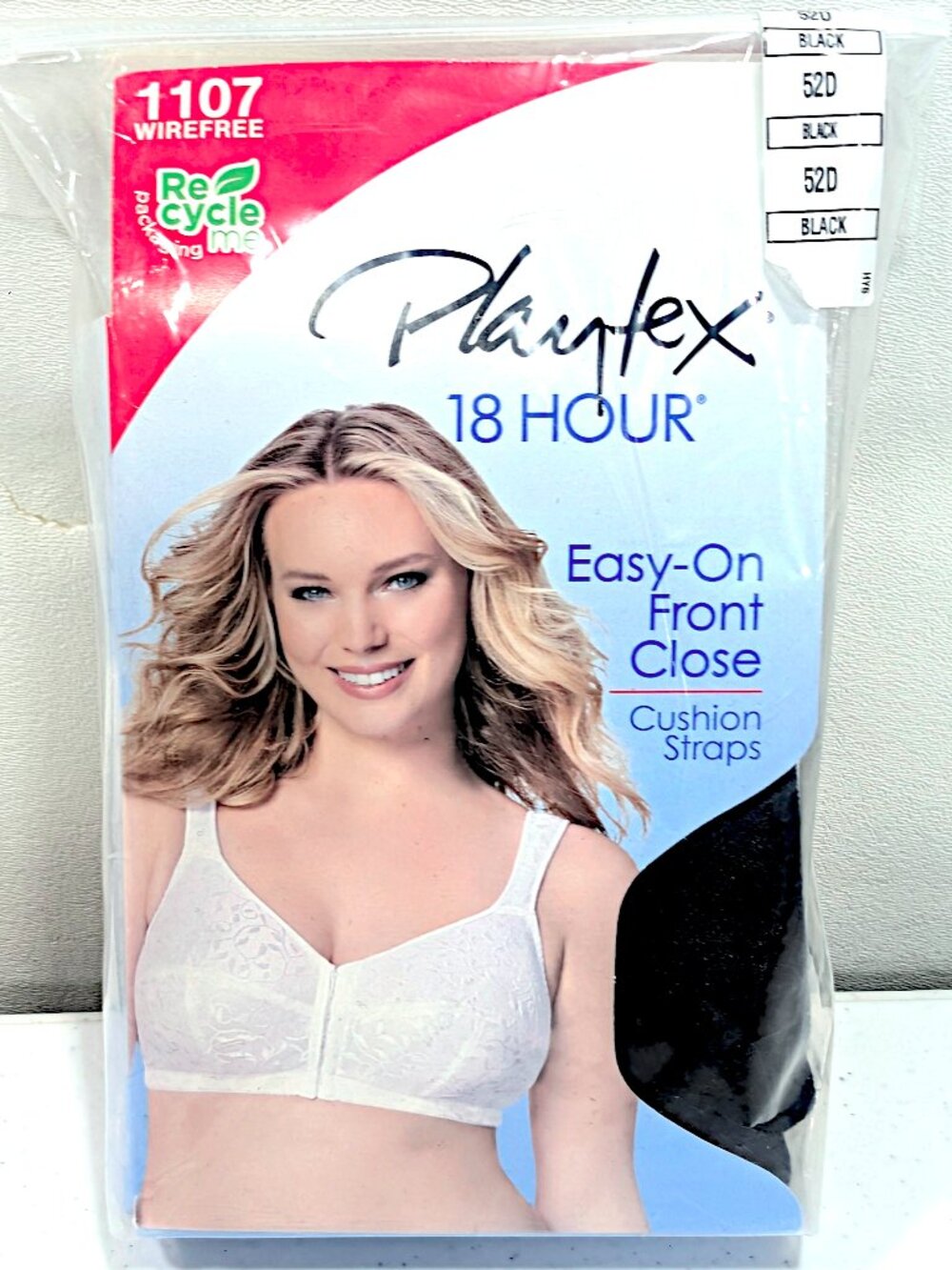 Playtex 18 Hour 52D Black Wirefree Front Close Cushion Straps Bra 1107